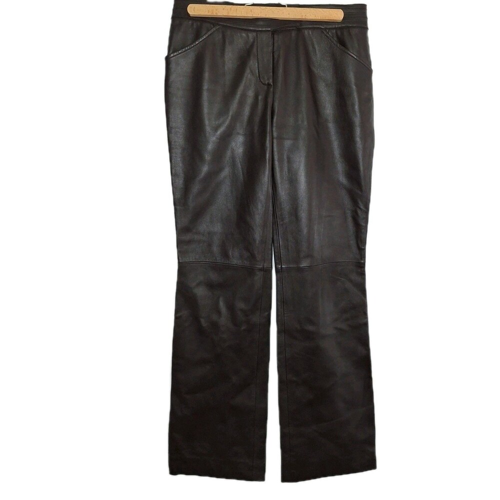 100% Leather Pants Chocolate Brown Sz 4 Bootcut Lined Womens Patchwork Etcetera